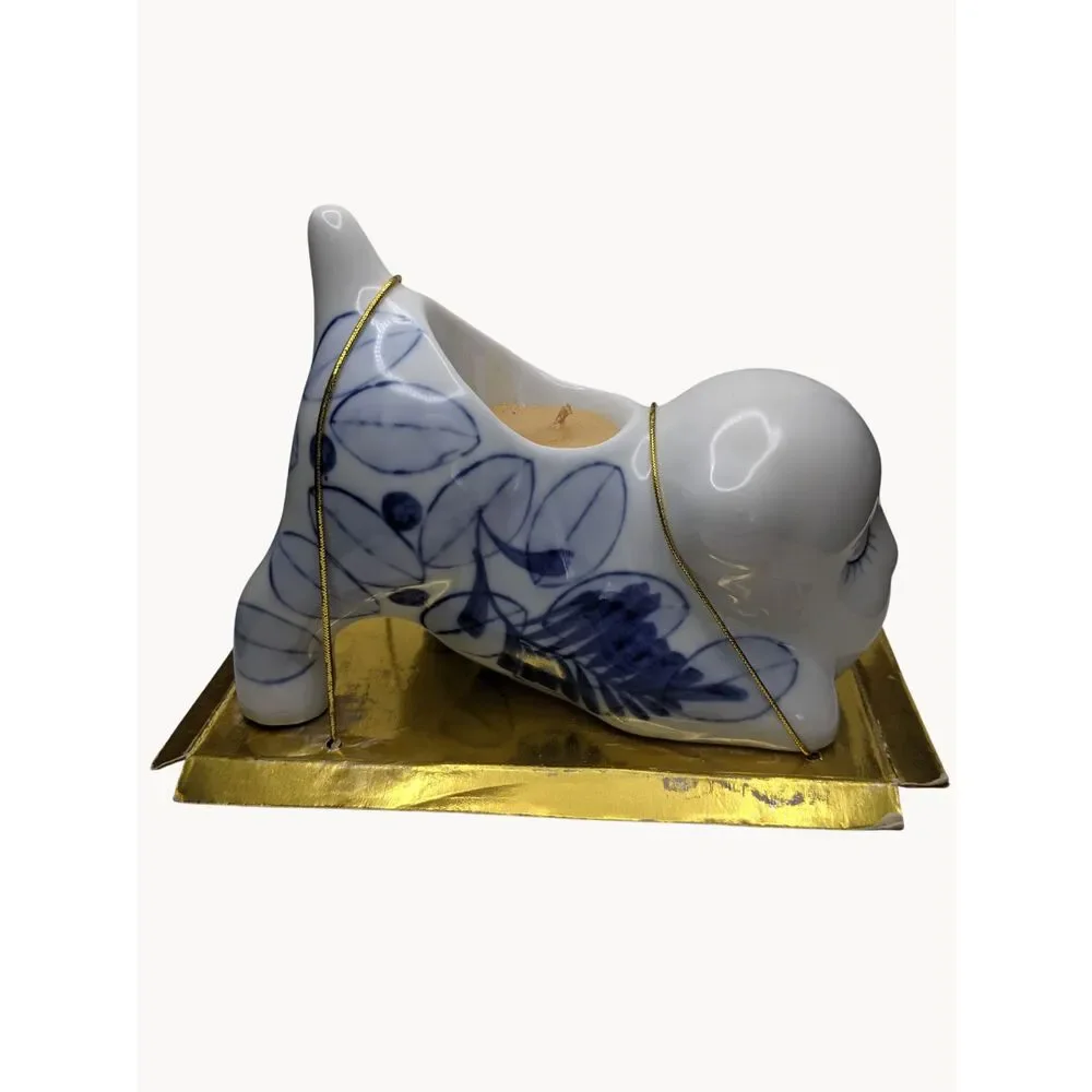 Delft Blue Reticulated Trinket Dish & Puppy Dog Candle Holder Holland VTG